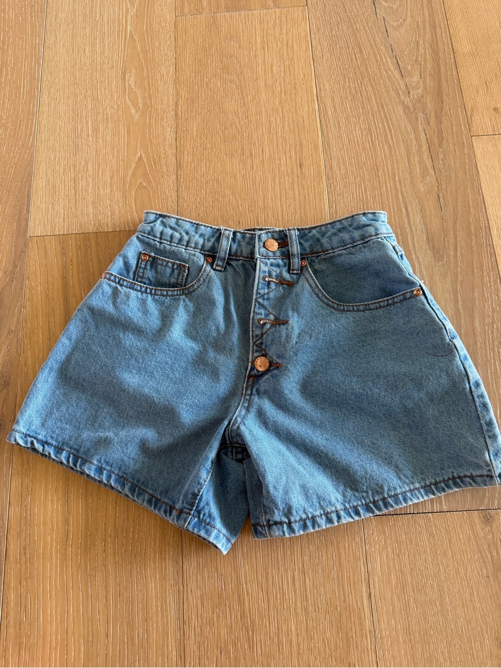Forever 21 Medium Blue High-Rise Button-Fly Denim Shorts